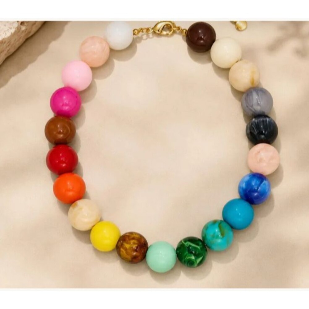 WOWORAMA Colorful Chunky Necklaces Adjustable Size, 20MM Round Bead-Rainbow
